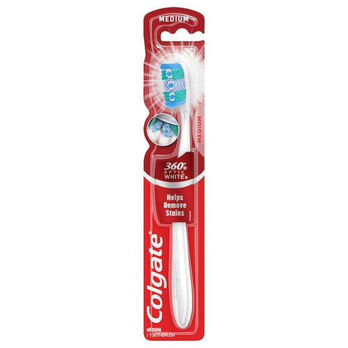 Colgate 360 Optic White Medium Toothbrush, 1 Count, 72 Per Case